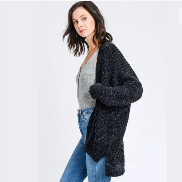 Chenille Oversized Long Sleeve Soft Black Cardigan, size small - Picture 3 of 4